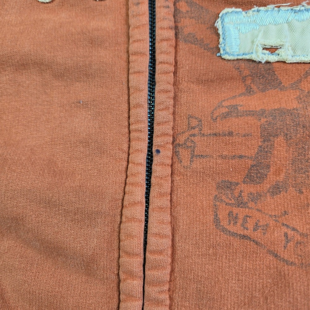 Vintage Y2K Fit American Eagle Hoodie Men Medium Orange Full Zip Distressed Hobo - Picture 9 of 16